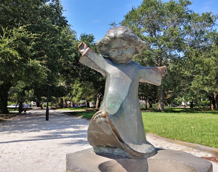 The wonderful statue of a dancing girl by Williard Hirsch can be found in White Point Garden.  It always makes me smile.