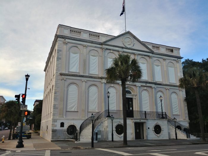 Despite the expectation that Hurricane Florence is going to treat Charleston relatively well, some of the buildings and houses are buttoning up. This is Charleston City Hall,  which was built in the early 1800’s as one of the original branches of the First Bank of the United States. It later became Charleston’s City Hall in 1818. May it last another 200 years.