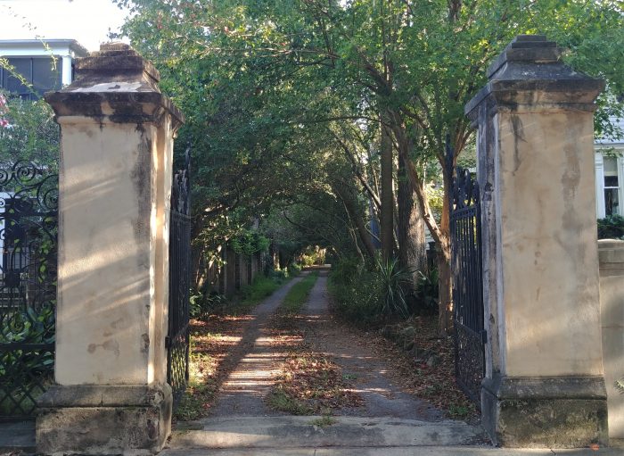 These columns and gates on Tradd Street open up on to what looks like a country lane, but is just a driveway in the South of Broad neighborhood. Charleston is full of all sorts of surprises.