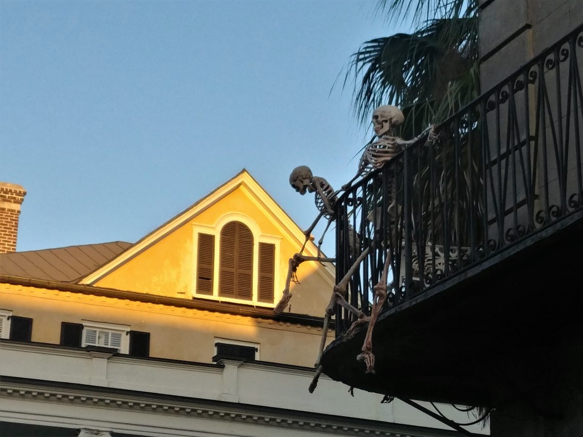 Some of Charleston's night creatures caught heading home as the early morning sun hits the rooftops. You can find them this time of year hanging out on the balcony of the beautiful pre-revolutionary house on the northeast corner of Meeting and Tradd Streets.  And the good news is that you can hang out with them whenever you want, as the house is for sale for a cool $2.95 million.