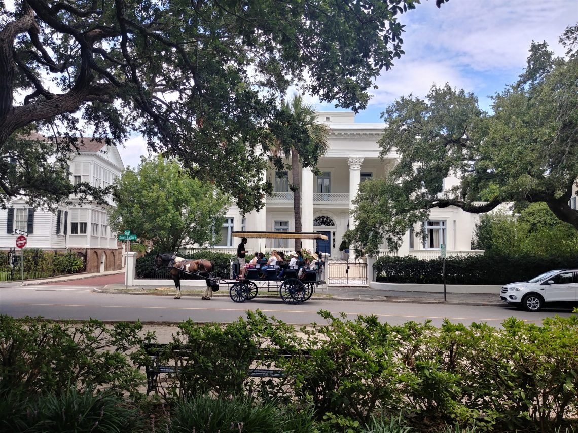 This carriage is pulling some visitors past the Villa Margherita on South Battery. This house has a storied past, both as a residence and a hotel (four US presidents, among others, have stayed there).
