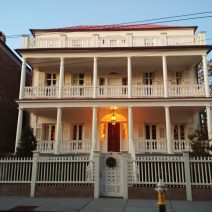This c. 1835 house on South Battery glows in the early evening. At the time it was built it would have had a great view of the Ashley River. The 1910 Murray Boulevard project changed all that. 