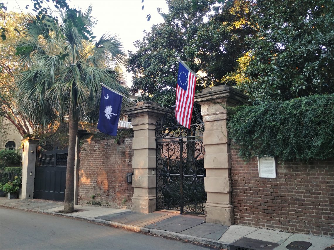 The famous Sword Gate on Legare Street always looks good, especially when framed by flags.