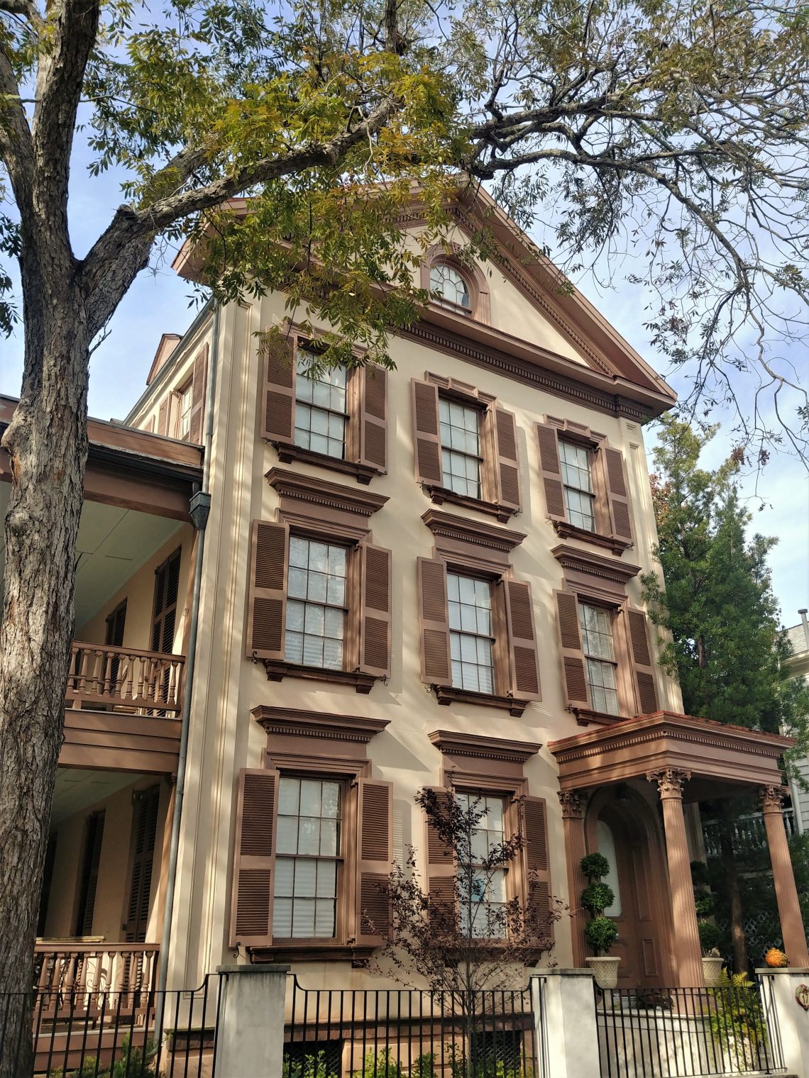 Built in 1850, this architecturally diverse house on Franklin Street was home to French consul in the 1870's and 1880's. 