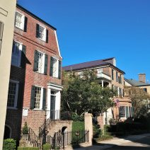 A beautiful stretch of pre-Revolutionary houses on Tradd Street. While  the gambrel roof form on the brick tenement on the left was once common in Charleston in the mid 18th century, only a few examples of it still survive.