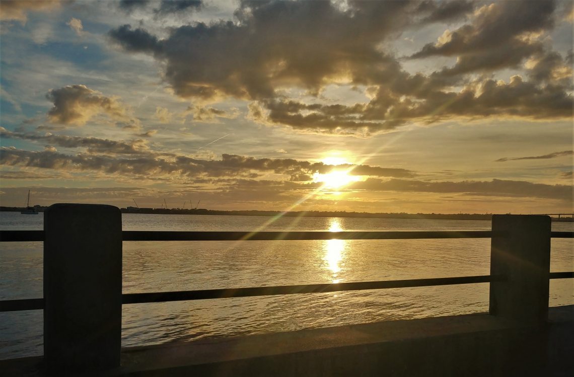 The sun setting over the Ashley River -- one of the two which create the Charleston peninsula (the other being the Cooper River).