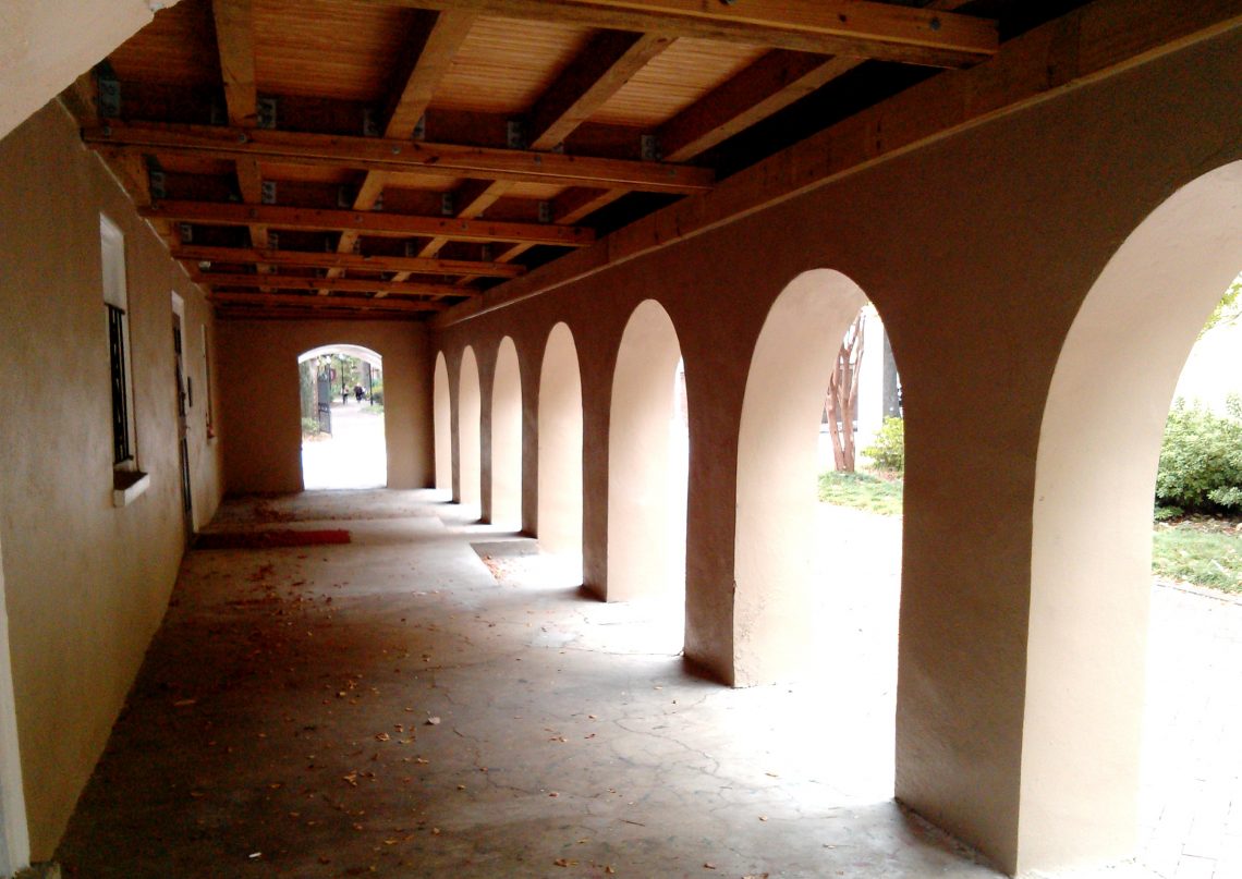 These arches support the principal piazza of a 1817 house, which is now used as offices at the College of Charleston -- 69 Coming Street.