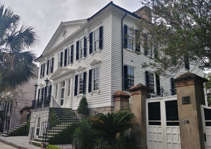 William Gibbes, a wealthy planter who built this house in about 1772, never thought it would be seen from the street from this angle. He had expected people to approach the house by boat from the Ashley River -- into which he had built a 300 foot wharf. You can now cruise by it on South Battery.
