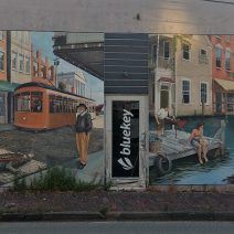 This look at Charleston past and the possible watery future was created by David Boatwright -- the artist perhaps best known for creating Hominy Grill's "Grits are good for you" mural. You can find this one on East Bay Street, just below Calhoun Street.