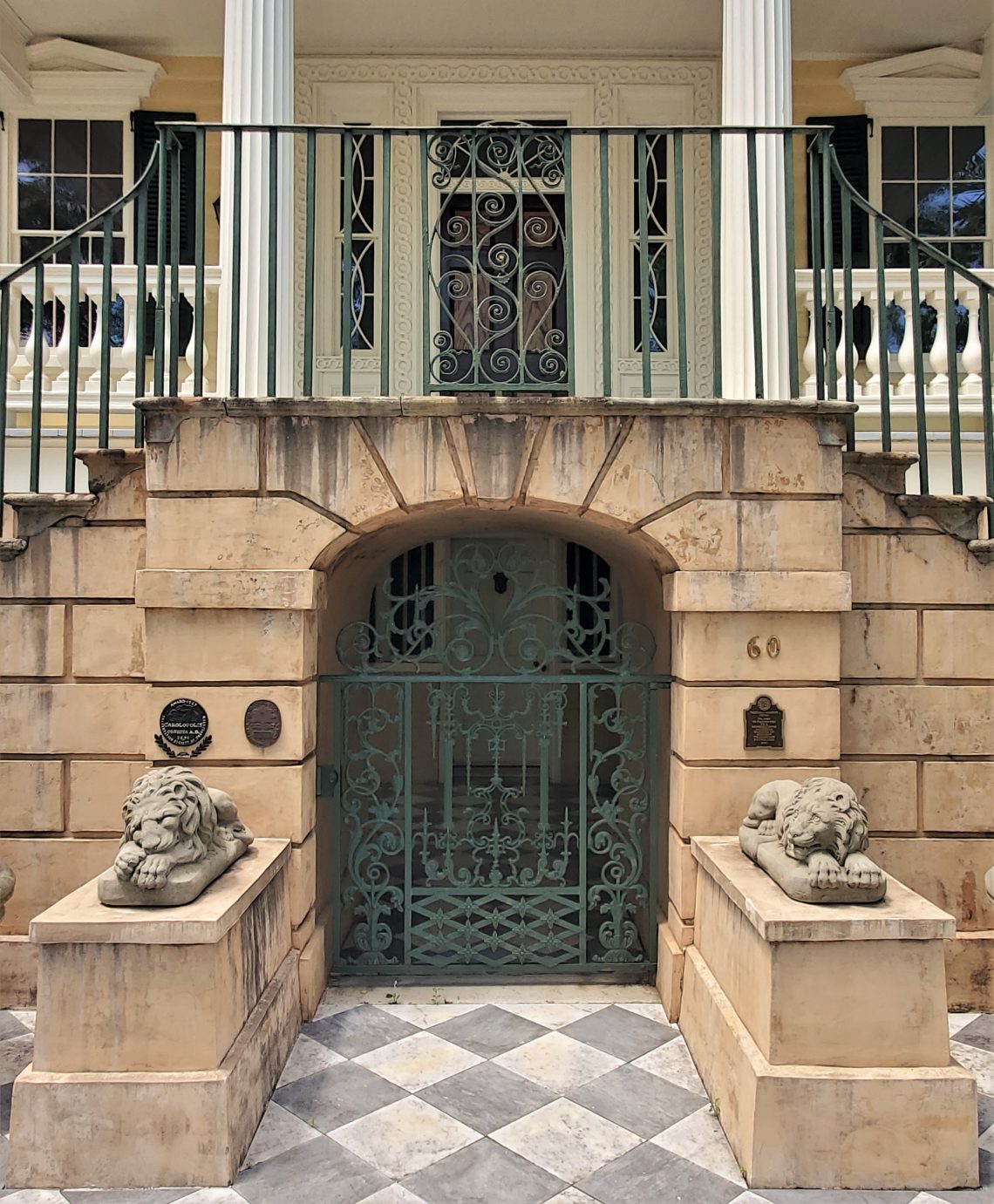 These semi-aware lions guard the beautiful entrance of the Gaillard-Bennett House on Montagu Street. Robert E. Lee stayed there on his post war visit to Charleston.