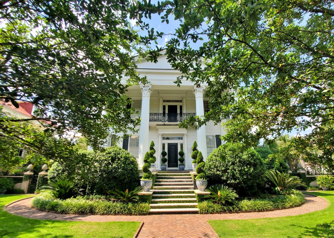 This beautiful house on Tradd Street was built between 1834-36. Before the marsh was filled in to extend the Charleston peninsula, this was waterfront property. During the Civil War, a torpedo boat (which looks a lot like a small submarine) became stranded and then abandoned there. It is believed that its remains are still under Tradd Street in front of this house! You can see a photo of it here. So cool.