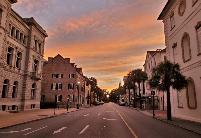 A view down Broad Street from the Four Corners of Law, before Hurricane Dorian arrived.