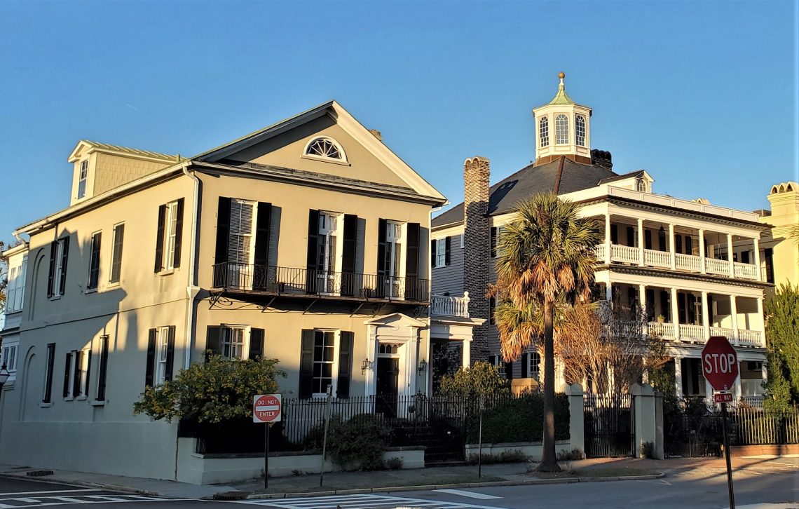 The morning sun hitting the tops of some of the beautiful houses on South Battery. The Col. John Ashe House on the right was built around 1782, and is a monument to the shipping trade (which is how the owner became wealthy). In addition to the cupola on the top, which is thought to have been used as a lighthouse to help guide ships in to Charleston harbor, the pegs used in the construction are the same that were found on the sailing ships.