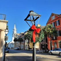 Broad Street is very festive looking during the holidays. This view includes some of the Four Corners of Law, the intersection of Broad and Meeting Streets. That phrase was coined by  Robert Ripley, creator of Ripley's Believe it or Not!
