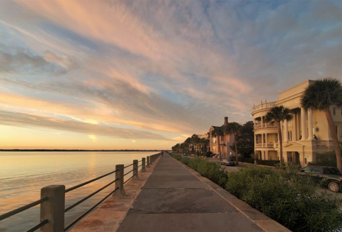 The High Battery just before dawn. From here you have a wonderful view of the harbor, including Shute's Folly -- an island on which stands Castle Pinckney, a small fortification built in 1810 on the ruins of a Revolutionary War fort. 