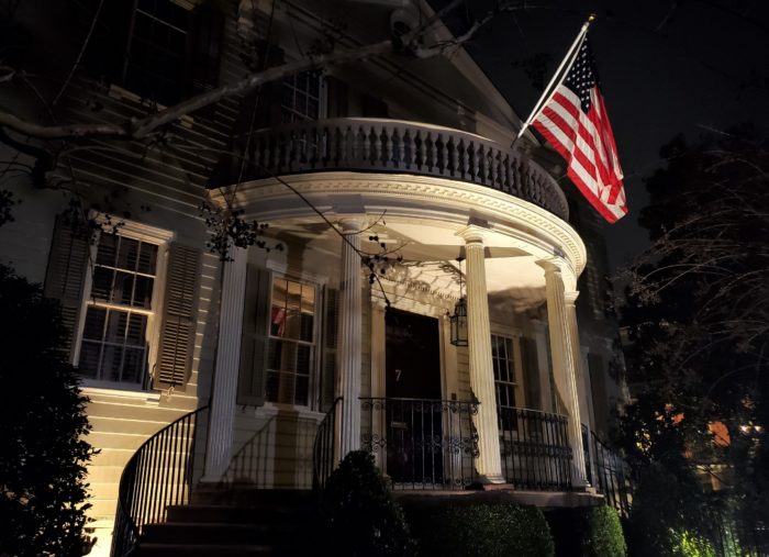 The Josiah Smith House on Meeting Street has a number of significant architectural elements, including this beautiful demi-lune portico.