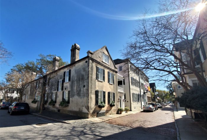 The intersection of Atlantic and Church Streets, with its post-Revolutionary War houses and the bricks of Church Street...