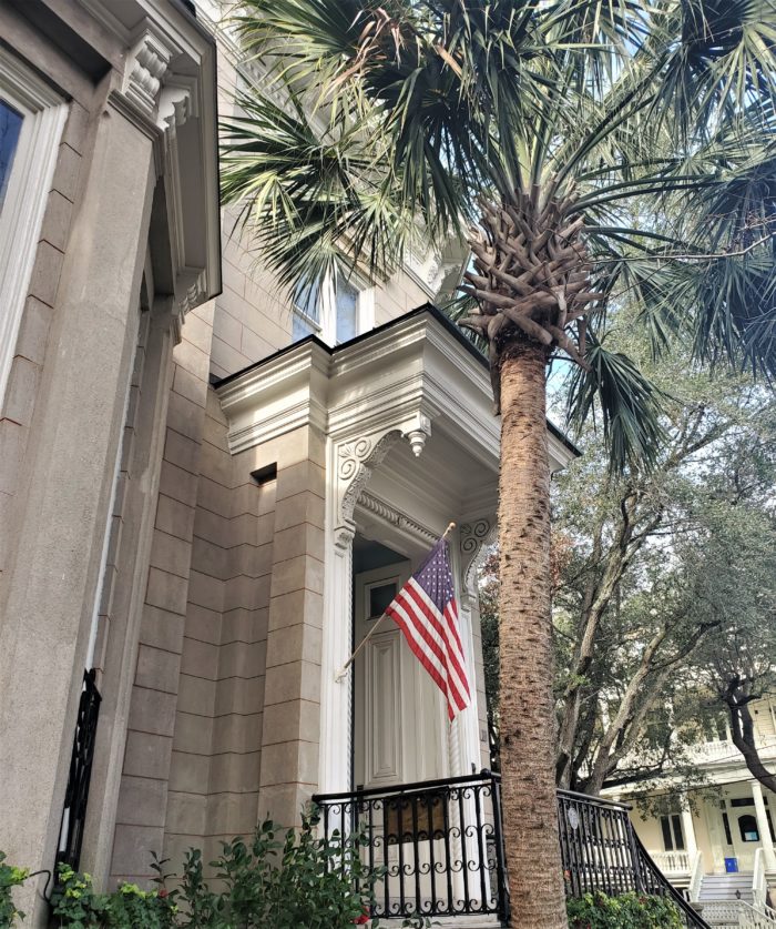 This handsome entrance can be on a beautiful antebellum (c. 1856) house on the corner of Rutledge Avenue at Wentworth Street -- just up the street from Colonial Lake.