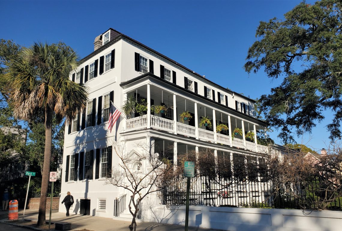 The Timothy Ford House on Meeting Street, built 1800-06, is a wonderful example of a very large Charleston single house. In 1824, the Fords entertained the Marquis de Lafayette, the Revolutionary War hero, there on his visit back to the US. 
