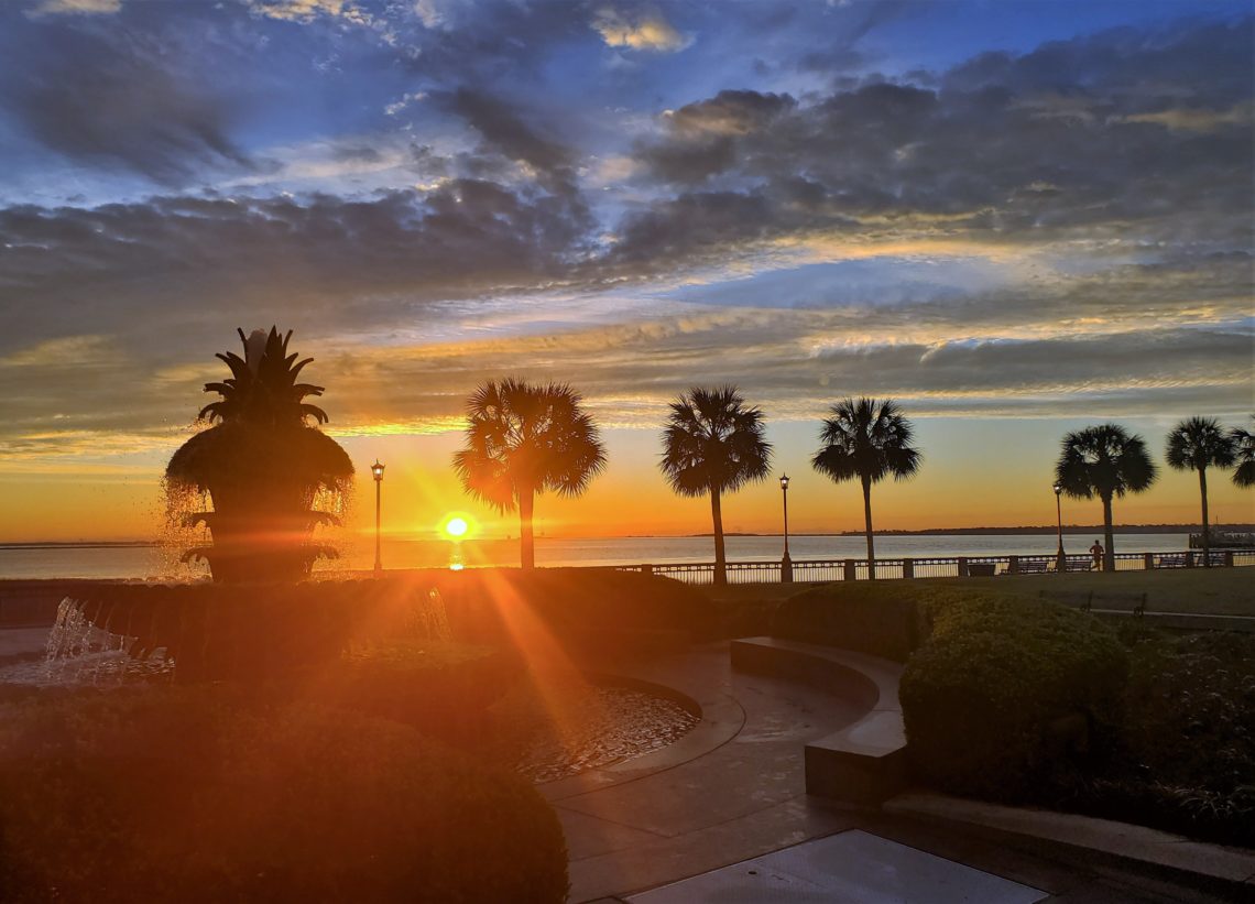 A beautiful sunrise as seen from Riley Waterfront Park. Prior to opening in May 1990, the park sustained about $1,000,000 worth of damage when Hurricane Hugo struck Charleston.