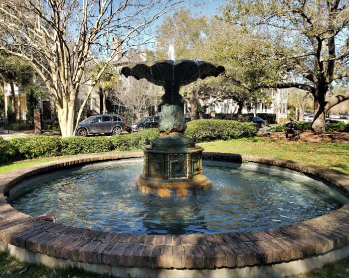 This pretty fountain can be found in the the Chapel Street Fountain Park.  Like its fellow "pocket parks," it is a little downtown oasis. 