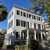 This handsome house on Laurens Street was built in 1807-08. In the antebellum period a number of additions were made, including adding the incredible fence/gates and the entire third floor of the house.