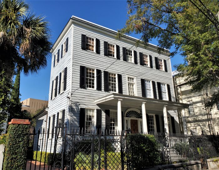 This handsome house on Laurens Street was built in 1807-08. In the antebellum period a number of additions were made, including adding the incredible fence/gates and the entire third floor of the house.