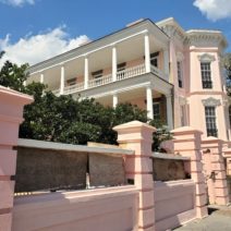 This beautiful pink house on East Battery (c. 1848) is reaching the end of a long restoration, converting it from a B&B back to a single family house. Once owned by a dentist, the popular story about the pink color is that it represents healthy gums. It is not the original color of the house, but has become iconic and the new owners decided to keep it that way.