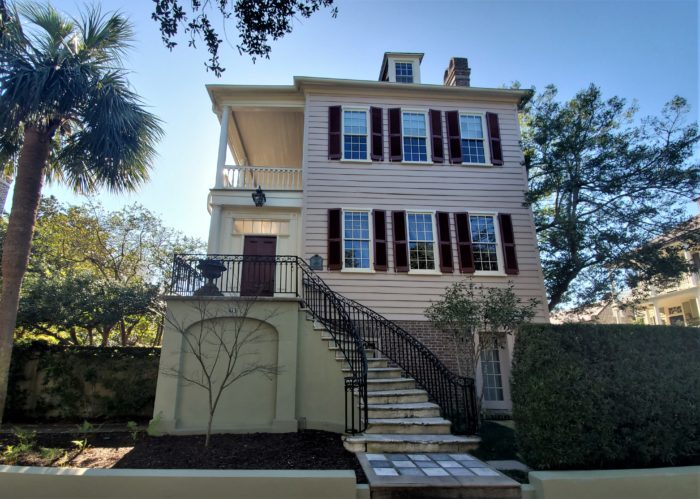 This handsome house on Anson Street was built c. 1800. The beautiful curving staircase was added 44 years later -- the same time a third story was added to the house. In a renovation in 1969, the third story was removed and the house returned to its original profile.