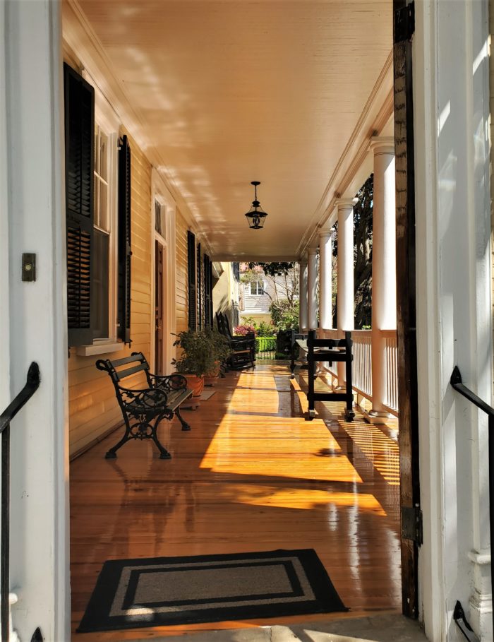 This beautiful piazza can be found on Meeting Street. On the right side is a very Lowcountry item... a joggling board. 