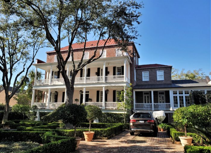 This impressive house was built in 1799, but on a lot 100 feet north of where it now sits at the corner of Anson and Laurens Streets. It was moved in 1967 to help make way for the construction of the Gaillard Auditorium.